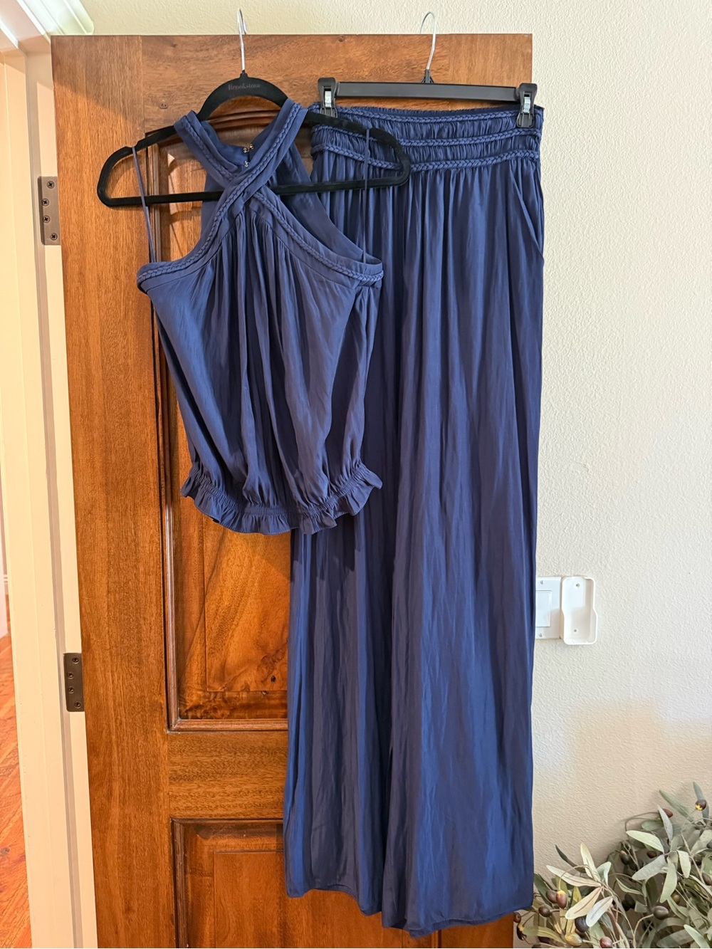 Ramy Brook Navy Braided Halter Top & Wide-Leg Pants Two-Piece